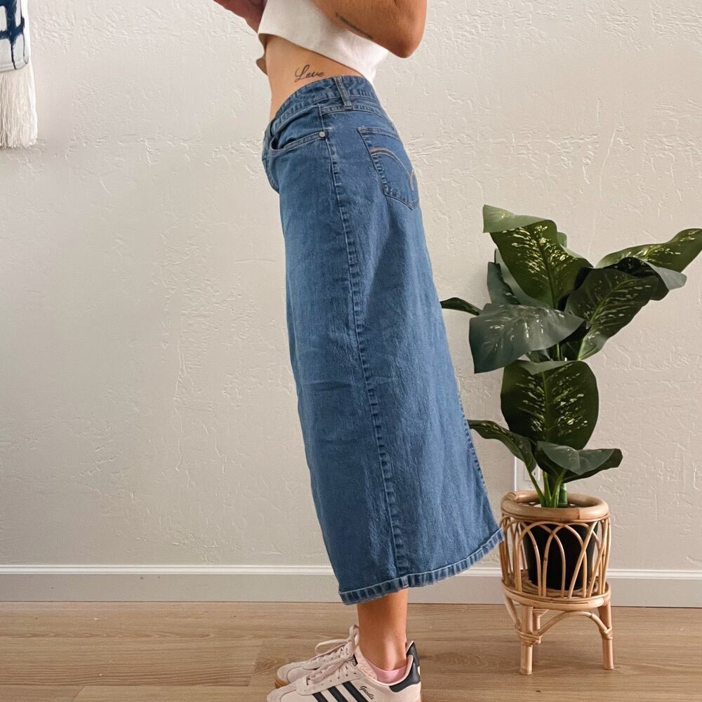 Authentic Vintage 90s/Y2K Denim Front Slit Midi Skirt Faded Glory - Picture 2 of 5